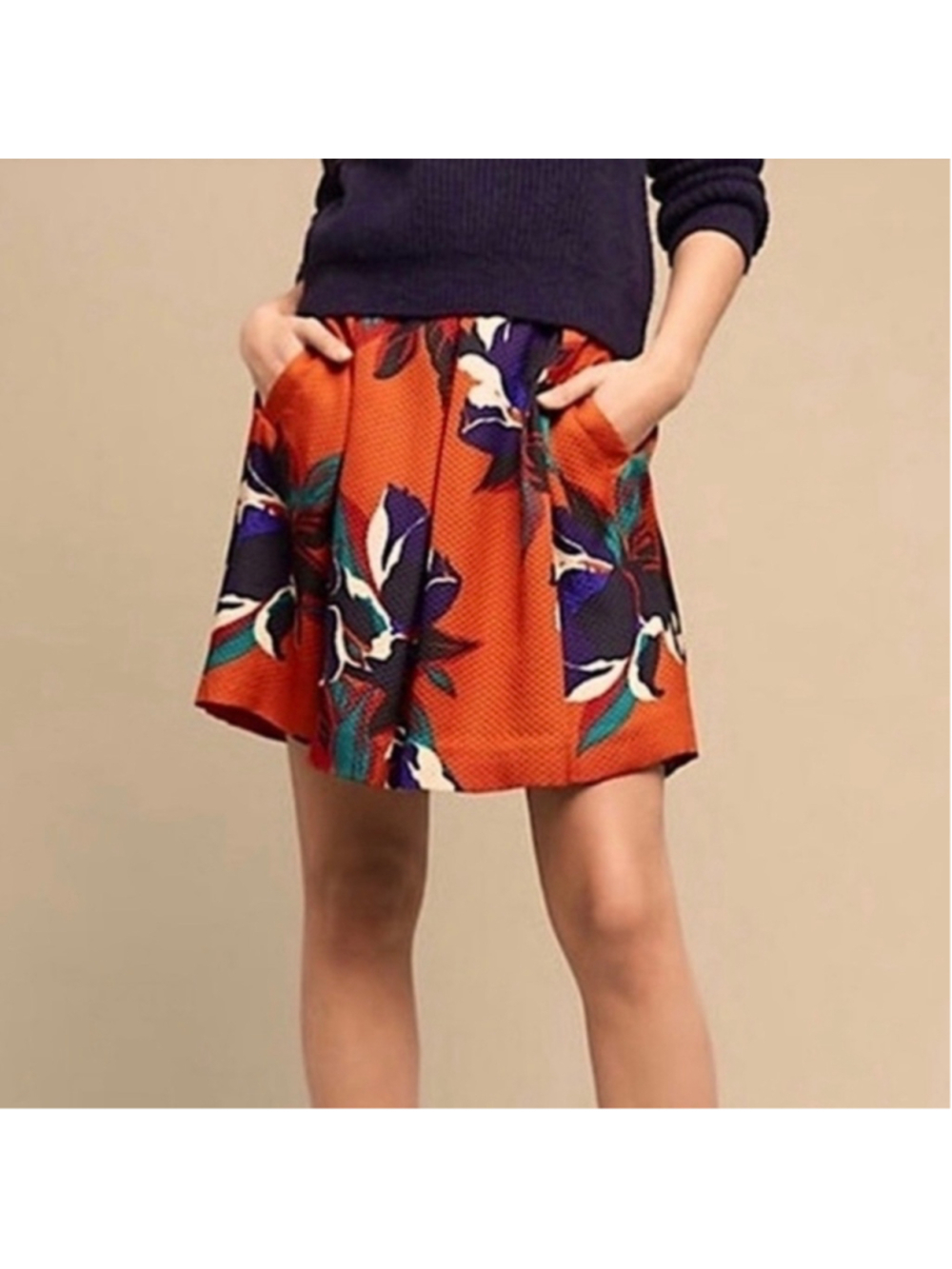 Maeve Maira A-Line Skirt Size 2 Orange Blue Floral Print